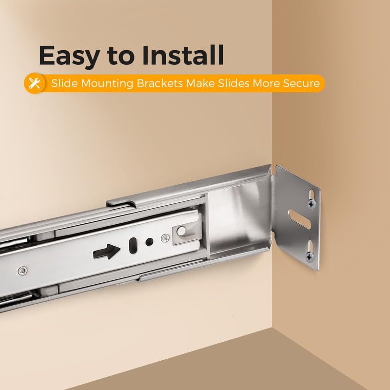 Ravinte Hardware 22 Inches Drawer Slides - 10 Pairs Soft Close Drawer Slides Heavy Duty Side Mount Ball Bearing Brushed Nickel Drawer Rails with Mounting Brackets, Silver - Image 3
