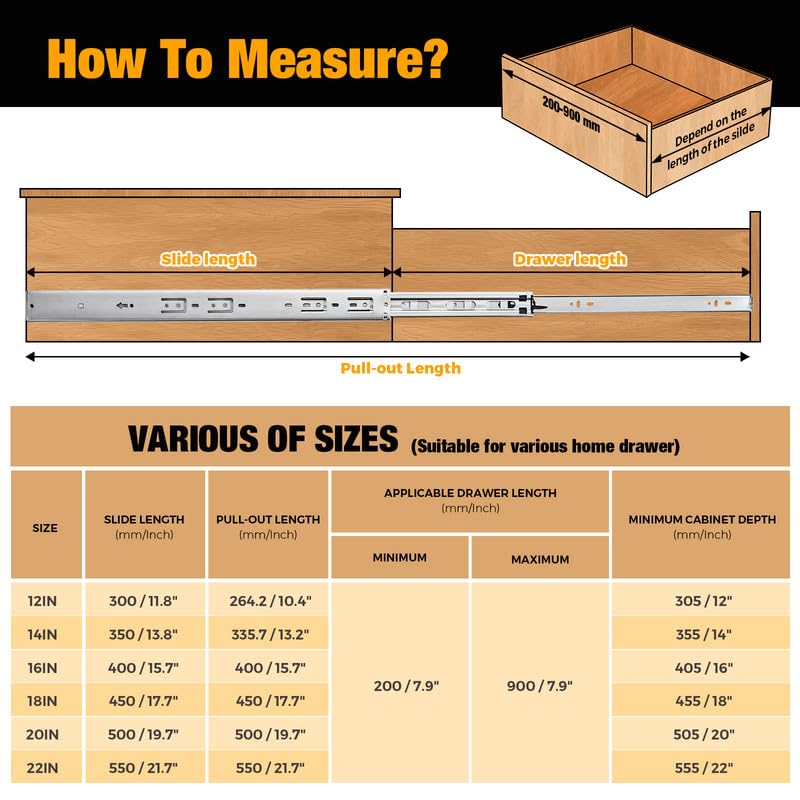 Ravinte Hardware 22 Inches Drawer Slides - 10 Pairs Soft Close Drawer Slides Heavy Duty Side Mount Ball Bearing Brushed Nickel Drawer Rails with Mounting Brackets, Silver - Image 4