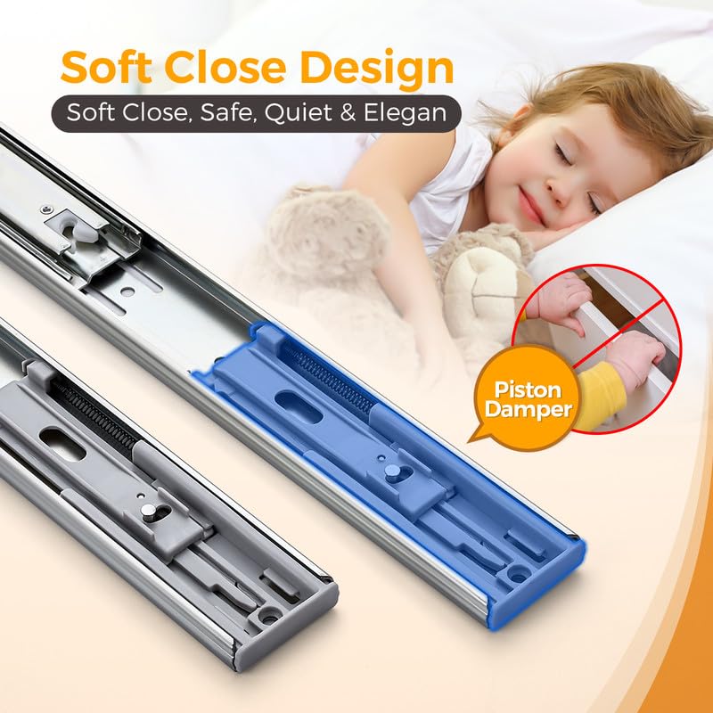 Ravinte Hardware 22 Inches Drawer Slides - 10 Pairs Soft Close Drawer Slides Heavy Duty Side Mount Ball Bearing Brushed Nickel Drawer Rails with Mounting Brackets, Silver - Image 2