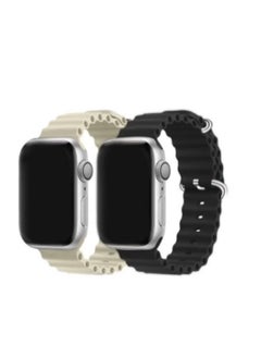 2Pack for Apple Watch Ocean Band 49mm 45mm 44mm 42mm Soft Silicone Loop Strap for iphone Watch Series For 1/2/3/4/5/6/SE/7/8 Ultra Beige/Black