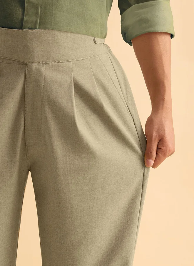 The Souled Store  The Souled Store Men Straight Fit Solid Khaki Super Flex Pants  | Best Price UAE