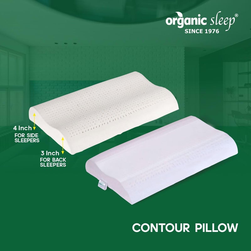 ORGANIC SLEEP وسادة النوم العضوية بتصميم كونتور، 100% لاتكس طبيعي، حجم 24x16 بوصة، سمك 3/4 بوصة، كثافة 45، دعم تقويمي للرقبة، تخفيف آلام العنق، عبوة من 2 مع غطاء قطن - Image 2