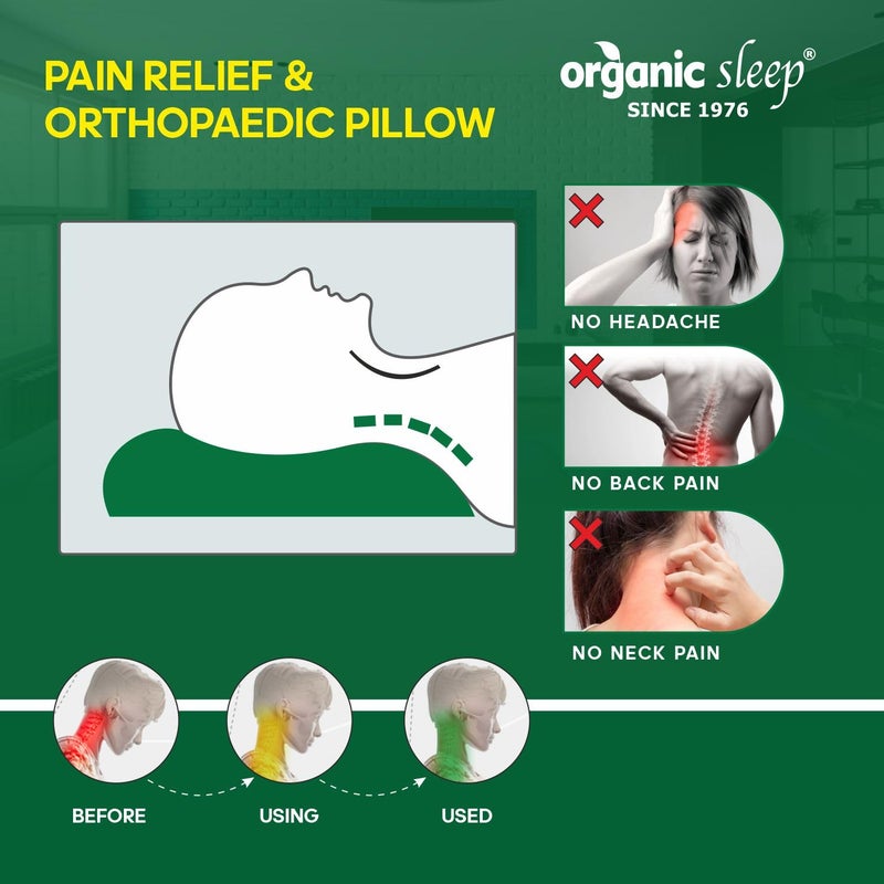 ORGANIC SLEEP وسادة النوم العضوية بتصميم كونتور، 100% لاتكس طبيعي، حجم 24x16 بوصة، سمك 3/4 بوصة، كثافة 45، دعم تقويمي للرقبة، تخفيف آلام العنق، عبوة من 2 مع غطاء قطن - Image 5