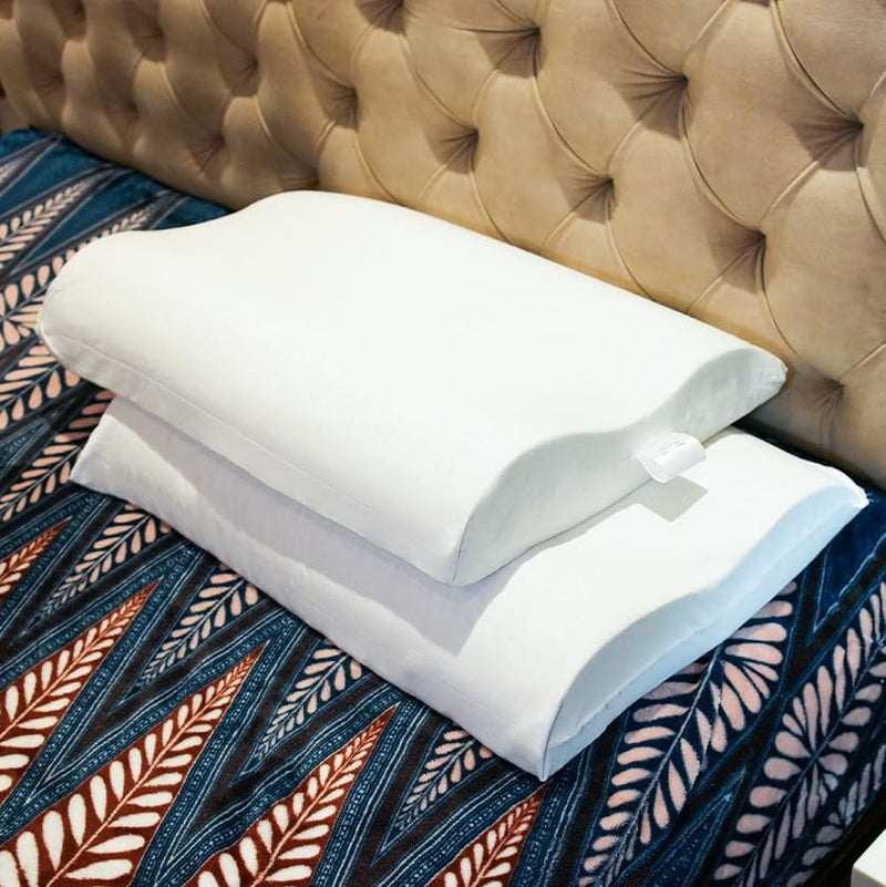 ORGANIC SLEEP وسادة النوم العضوية بتصميم كونتور، 100% لاتكس طبيعي، حجم 24x16 بوصة، سمك 3/4 بوصة، كثافة 45، دعم تقويمي للرقبة، تخفيف آلام العنق، عبوة من 2 مع غطاء قطن - Image 1