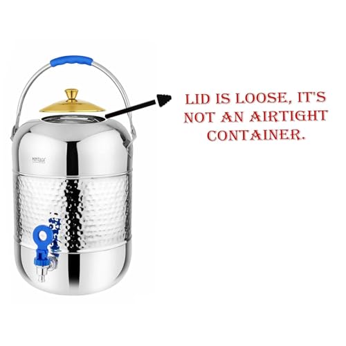 Mintage Water Pot Hammered + Free Water Bottle | Container 8 Liters Bottle 1 Liters | Steel Matka for Water Storage | Steel Container Pot for Drinking Water | Water Dispenser | Water Storage - Image 4