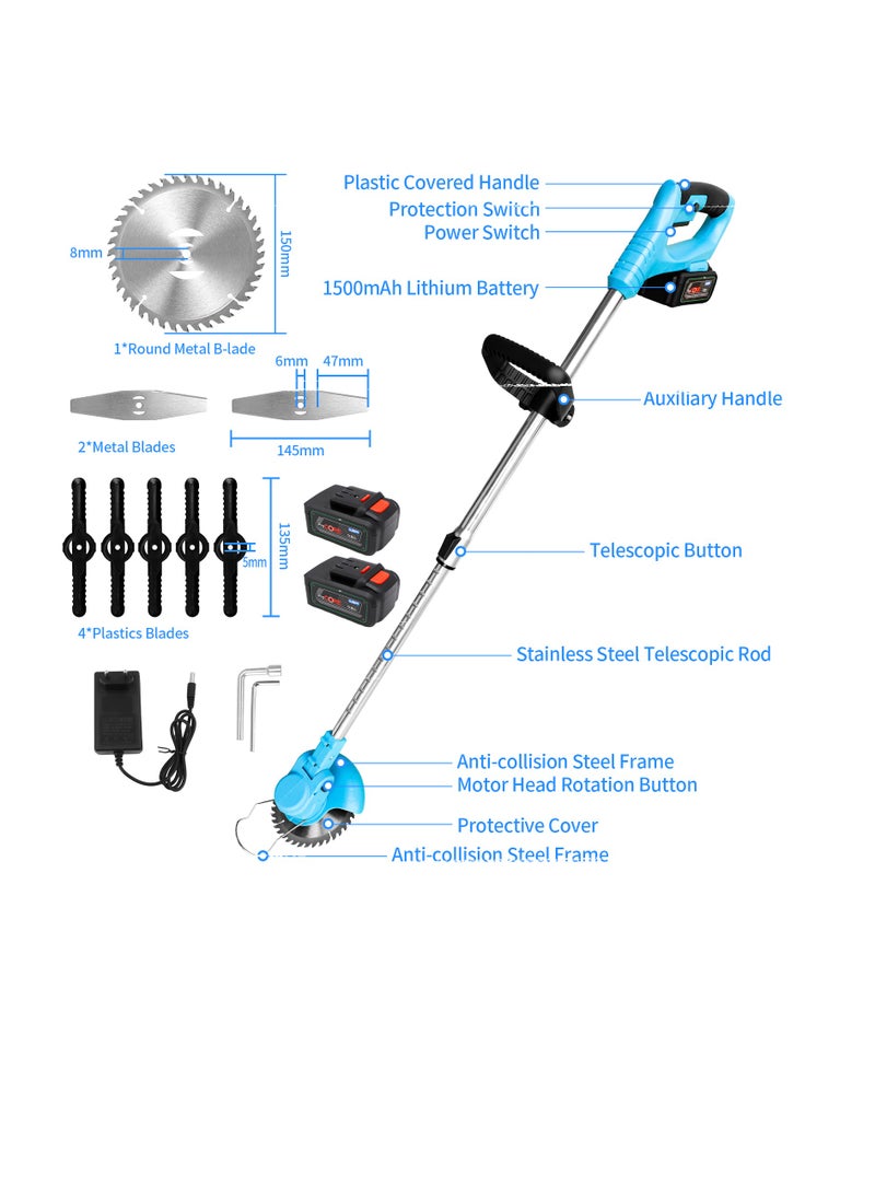 String Trimmer Electric Grass Cutter with Battery Powerd Lawn Mower Edger Tool Wacker with Complete Tool Kit