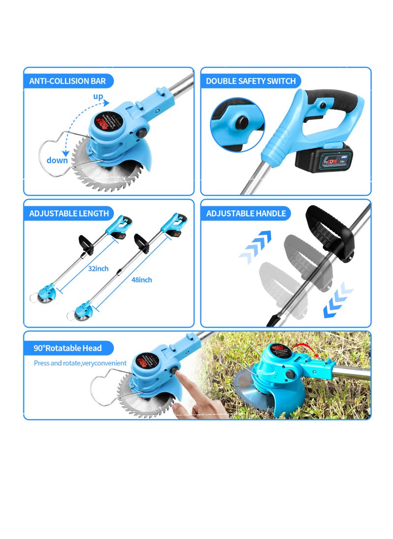 String Trimmer Electric Grass Cutter with Battery Powerd Lawn Mower Edger Tool Wacker with Complete Tool Kit