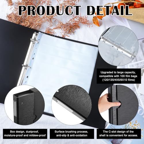Feifeiya Film Negative Storage Box Set Acid Free Film Protector 3 Ring Film Negative Sleeves Binder 50 Pcs Negative Page Preservers for 120 Film Negative Storage and 135 35mm Negative Sleeves(Black) - Image 3