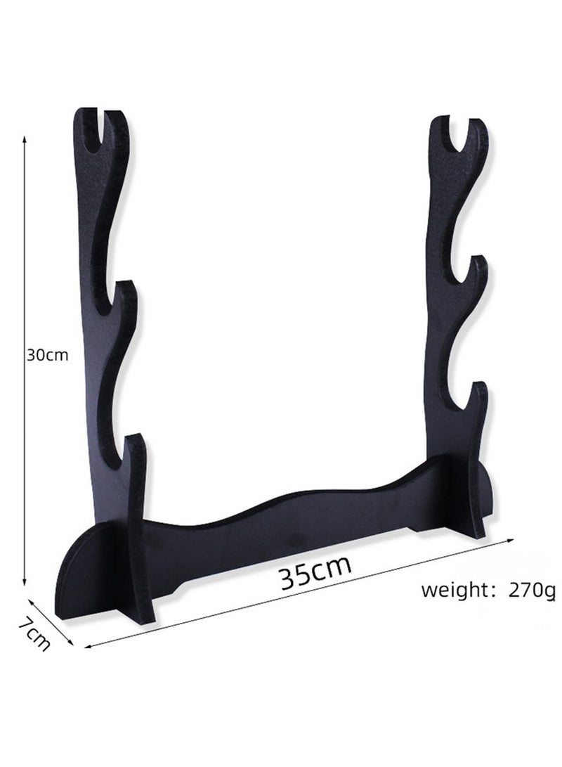 3 Layer Black Wooden Wall Mount Samurai Sword Holder Stand Display Rack for Katana Home Decoration Organizer Sturdy Classic Design (34x30x7cm) - Image 2