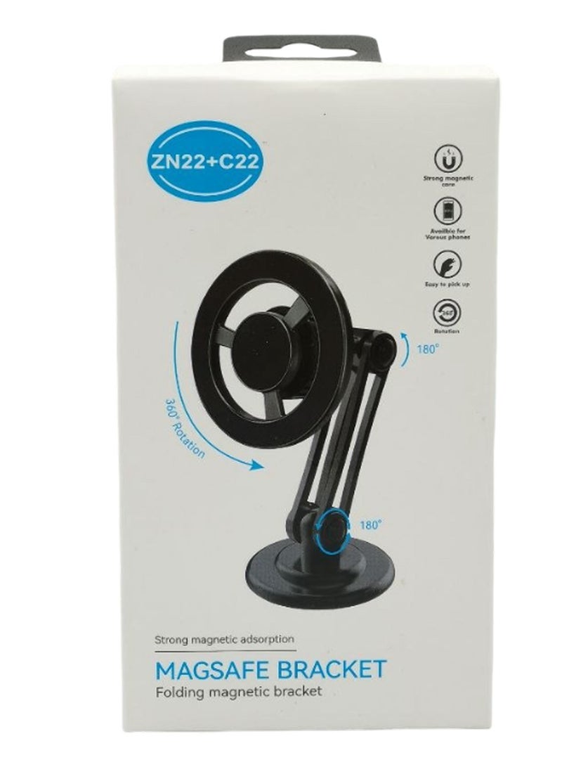 مجسيف حامل هاتف مغناطيسي MagSafe طراز ZN22+C22 - حامل جوال قابل للطي والدوران بزاوية 360 درجة، قاعدة تثبيت مغناطيسية قوية للمكتب ولوحة القيادة في السيارة، حامل هاتف ذكي قابل للتعديل لأجهزة iPhone و Android، حامل جوال مغناطيسي محمول - اللون الأسود. - Image 5