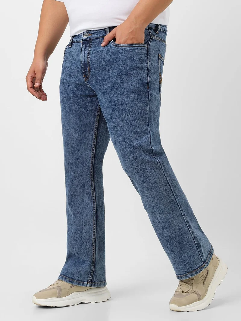 Urbano Fashion  Urbano Plus Men's Light Blue Washed Bootcut Jeans Stretchable  | Best Price UAE