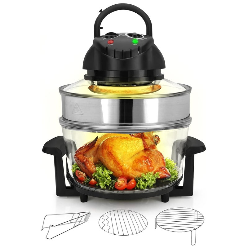 FEELING MALL FEELING MALL Glass Air Fryer 13L 2 in 1 Deep Fat Free Frying Low Running Cost Healthy Eating No Oil Halogen Cooker Machine with an Extension Ring and Timer with SelfCleaning Function - Image 2