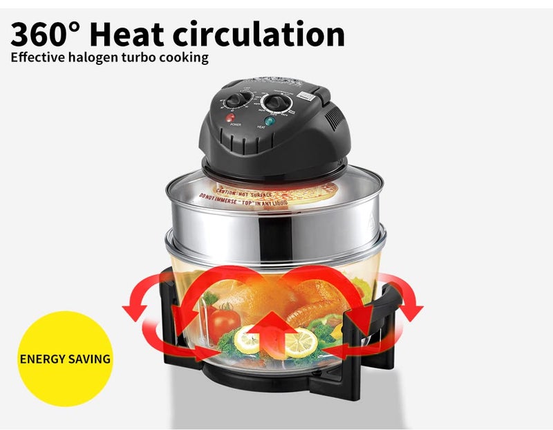 FEELING MALL FEELING MALL Glass Air Fryer 13L 2 in 1 Deep Fat Free Frying Low Running Cost Healthy Eating No Oil Halogen Cooker Machine with an Extension Ring and Timer with SelfCleaning Function - Image 5