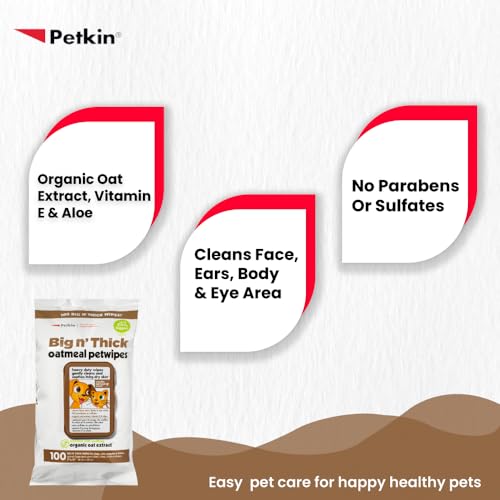 Petkin Big N' Thick Oatmeal Pet Wipes for Dogs and Cats, Wipes Away Daily Dirt and Odor, Cleans Face, Ears, Body and Eye Area, Super Convenient, Ideal for Home or Travel 100 Wipes - Image 2