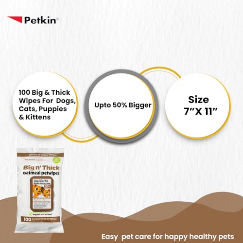 Petkin Big N' Thick Oatmeal Pet Wipes for Dogs and Cats, Wipes Away Daily Dirt and Odor, Cleans Face, Ears, Body and Eye Area, Super Convenient, Ideal for Home or Travel 100 Wipes - Image 3