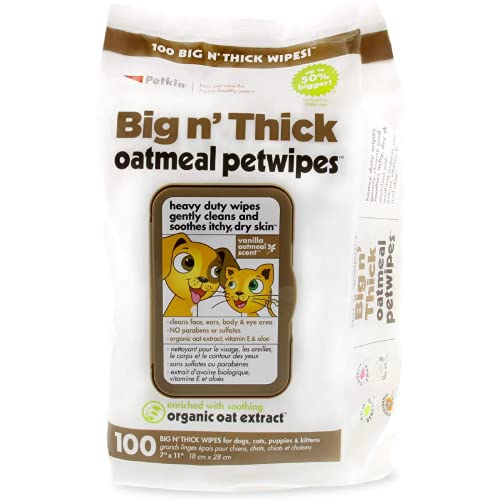 Petkin Big N' Thick Oatmeal Pet Wipes for Dogs and Cats, Wipes Away Daily Dirt and Odor, Cleans Face, Ears, Body and Eye Area, Super Convenient, Ideal for Home or Travel 100 Wipes - Image 1