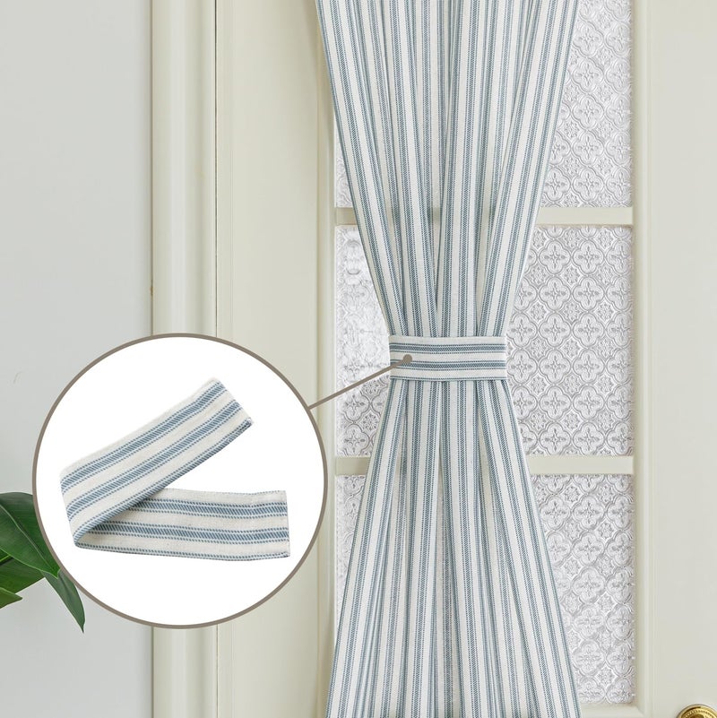 Lino Rosa French Door Curtain Panel for Double Door Window Covering,Striped Linen Sheer Privacy Rod Pocket Coastal Grand Millenial Farmhouse Sliding Patio Door Shades 25x72 inches Long Dusty Light Blue - Image 4