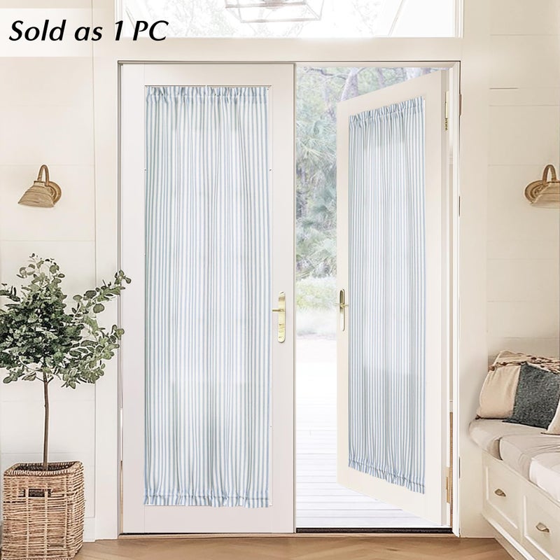 Lino Rosa French Door Curtain Panel for Double Door Window Covering,Striped Linen Sheer Privacy Rod Pocket Coastal Grand Millenial Farmhouse Sliding Patio Door Shades 25x72 inches Long Dusty Light Blue - Image 2