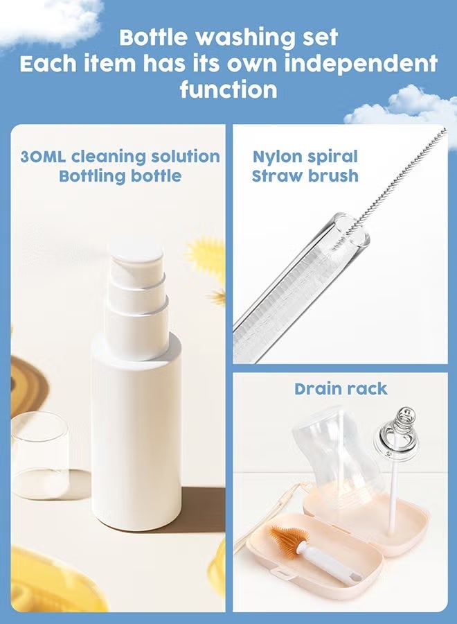 BESTPEAK 6-in-1 Baby Bottle Cleaning Brush Set with Drying Rack & Case - BPA-Free Food Grade Silicone Nipple & Straw Cleaner Kit for Home & Travel - Image 5