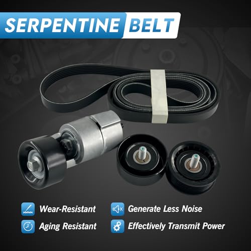 Autoxbtc Drive Belt Tensioner ＆Serpentine Belt ＆ Idler Pulley Kit Fit for Hyundai Santa Fe Sonata Tucson Kia Forte Magentis Optima Sorento Replaces 6PK2125 2528125000 2528825001 2528725110 - Image 3