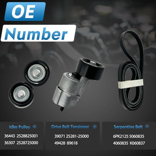 Autoxbtc Drive Belt Tensioner ＆Serpentine Belt ＆ Idler Pulley Kit Fit for Hyundai Santa Fe Sonata Tucson Kia Forte Magentis Optima Sorento Replaces 6PK2125 2528125000 2528825001 2528725110 - Image 4