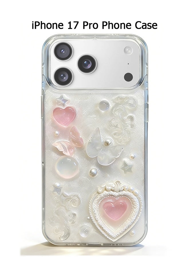 For iPhone 17 Pro Phone Case - 3D Butterfly Heart Shiny Phone Case - Clear Phone Case - Stylish and Simple Phone Case - TPU Drop Protection
