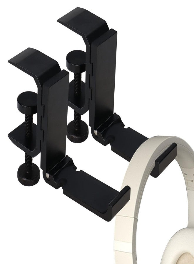 Realand 2Pcs Foldable Headphone Stand Hanger Holder, Under Desk Aluminum Headset Stand Hook with Cable Clip, Clamp Desk Hook for Purse Bag Backpack, Universal Fit - Image 1