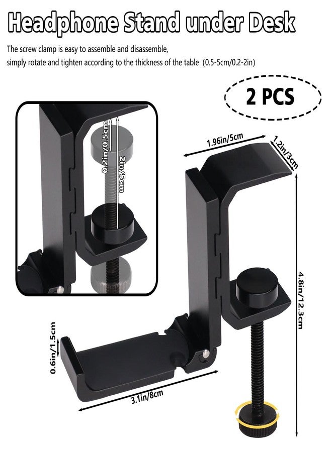 Realand 2Pcs Foldable Headphone Stand Hanger Holder, Under Desk Aluminum Headset Stand Hook with Cable Clip, Clamp Desk Hook for Purse Bag Backpack, Universal Fit - Image 2