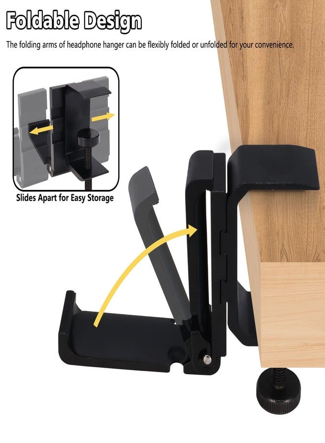 Realand 2Pcs Foldable Headphone Stand Hanger Holder, Under Desk Aluminum Headset Stand Hook with Cable Clip, Clamp Desk Hook for Purse Bag Backpack, Universal Fit - Image 3