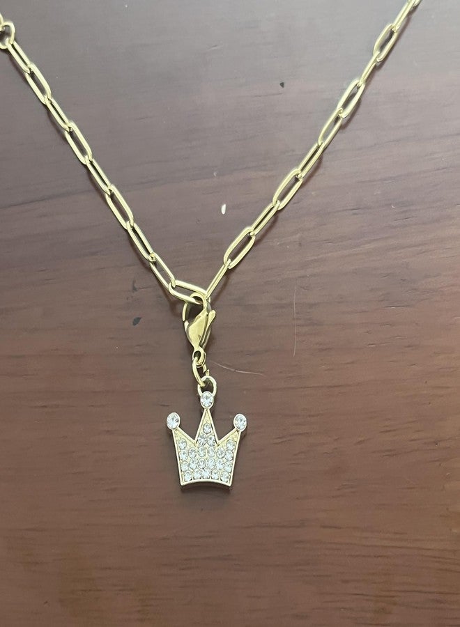 AMOBESTER Gold Rhinestone Crown Clip on Charms Zipper Pull for keychain DIY Necklace and Bracelet - Image 3