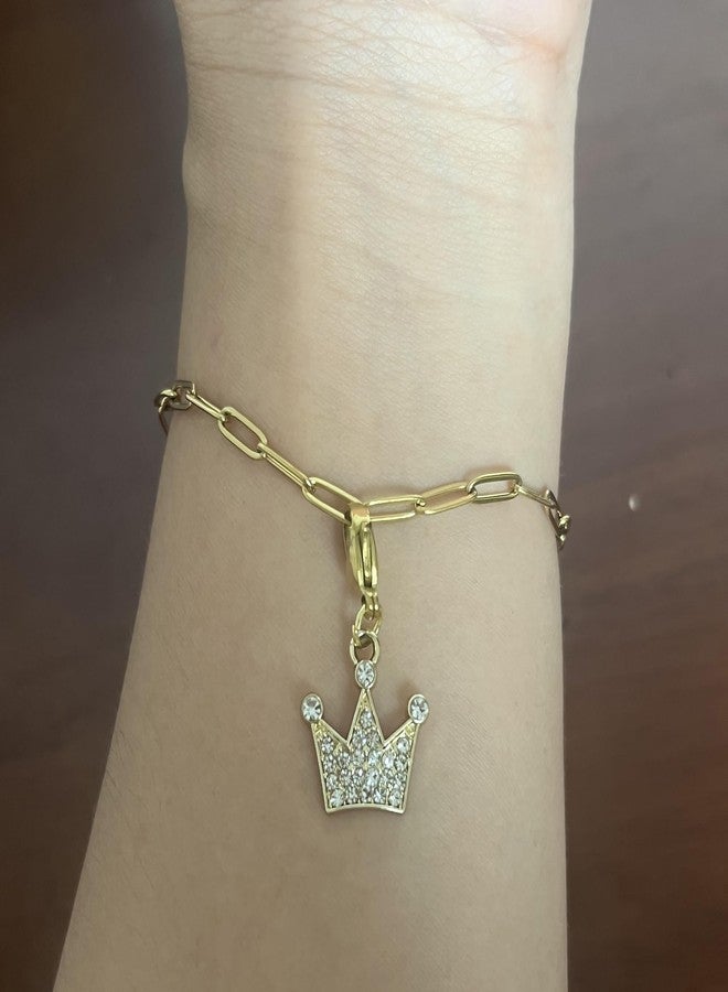 AMOBESTER Gold Rhinestone Crown Clip on Charms Zipper Pull for keychain DIY Necklace and Bracelet - Image 2