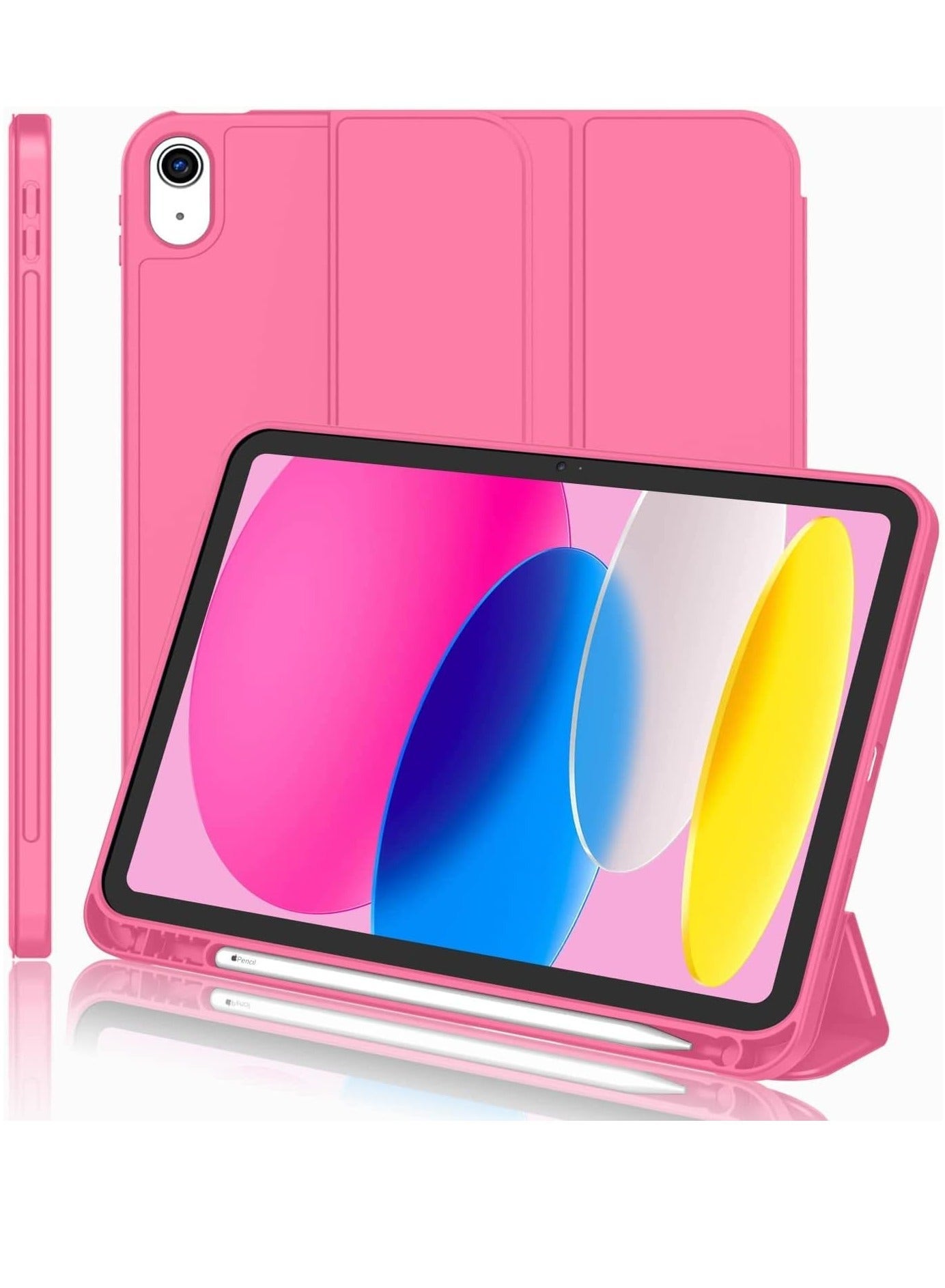 New iPad 10.9 Inch Case 2022 (10th Gen) with Pencil Holder – Trifold Stand Smart Case, Soft TPU Back, Auto Wake/Sleep (Watermelon)
