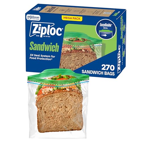 Ziploc Sandwich and Snack Bags with EasyGuide Texture, Plastic Storage Bags with Grip 'n Seal Technology, 270 Bags Total (Packaging May Vary) - Image 1
