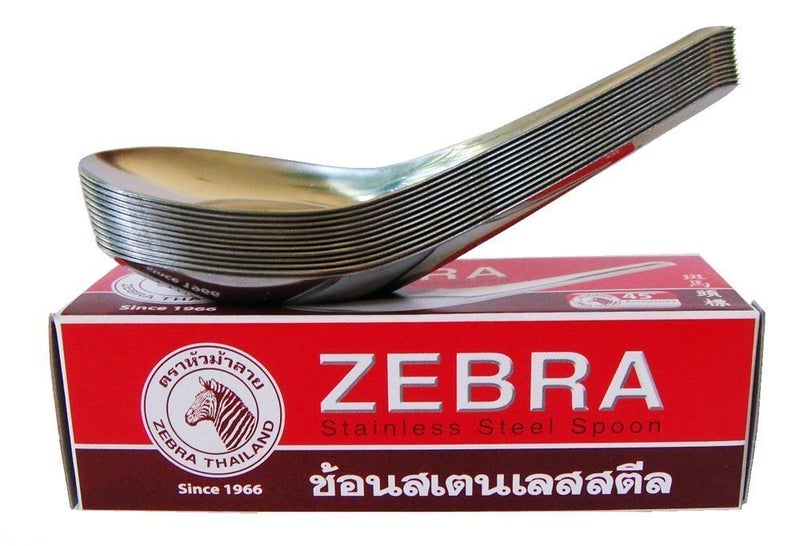 Zebra Spoon Pack of 24 Zebra Thai Chinese Asian Stainless Steel Rice Soup Spoons (2, A)