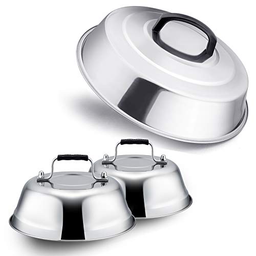 Leonyo Metal Melting Dome Set of 3, Leonyo 12" & 9" Stainless Steel Basting Cover for Griddle Grill Top BBQ Flat Top, Steam Cover for Kitchen Cooking Burger Cheese - Image 1