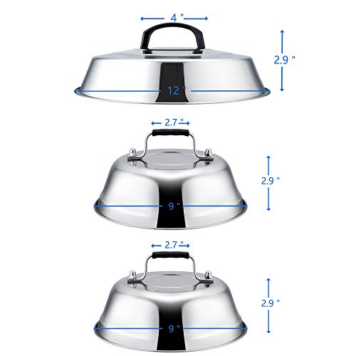 Leonyo Metal Melting Dome Set of 3, Leonyo 12" & 9" Stainless Steel Basting Cover for Griddle Grill Top BBQ Flat Top, Steam Cover for Kitchen Cooking Burger Cheese - Image 2