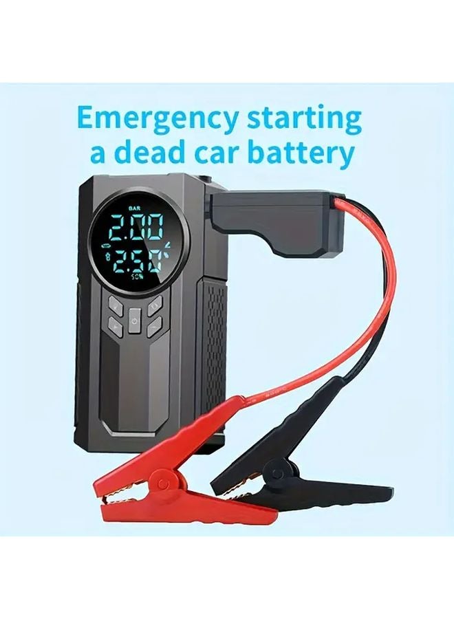 Black 9 In 1 Heavy Duty Vehicle Jump Starter Kit 8000mAh Portable Air Compressor 150PSI Digital Tire Inflator - Image 3
