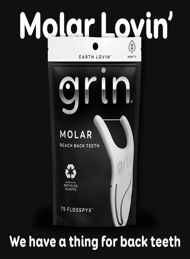 GRIN خيوط تنظيف الأسنان GRIN Molar Flosspyx، 75 قطعة، بنكهة النعناع، مصنوعة من بلاستيك معاد تدويره، مثالية للوصول إلى الأسنان الخلفية، تنزلق بسهولة بين الأسنان، تتضمن عود أسنان آمنًا وناعمًا قابلًا للطي. - Image 5