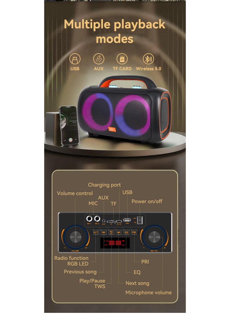 سينجي سماعة حفلات محمولة ZQS مقاس 6.5 بوصة بلوتوث 5.0 مع إضاءة RGB وراديو FM وتشغيل USB وTF وبطارية مدمجة وميكروفونان لاسلكيان - Image 4