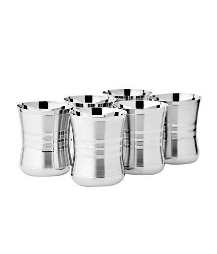 RJ kitchenware Store Stainless Steel Glass Pack of 6 Glass Set Drinking for Water Juice Stainless Steel Tableware Drink Ware Tumbler Drinking Glasses Set of 6 Mirror Finish TeaCoffee Glass - Image 2