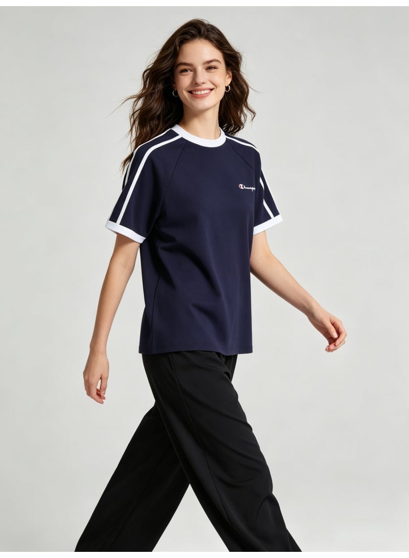 شامبيون Champion Women’s Navy Raglan Short Sleeve T-Shirt with Striped Sleeves - Image 5