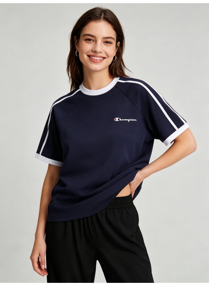 شامبيون Champion Women’s Navy Raglan Short Sleeve T-Shirt with Striped Sleeves - Image 4
