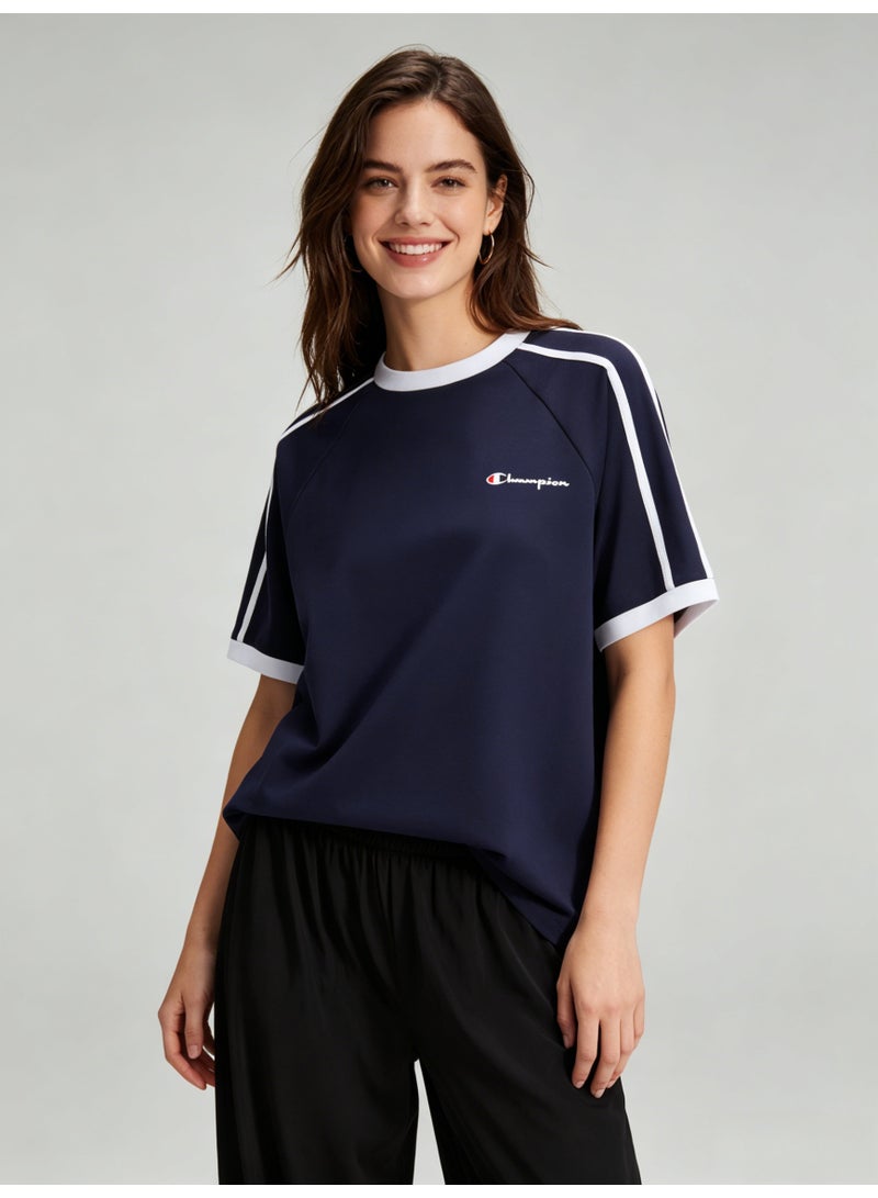 شامبيون Champion Women’s Navy Raglan Short Sleeve T-Shirt with Striped Sleeves - Image 2