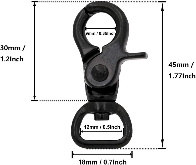 BIKICOCO 1/2'' Swivel Trigger Snap Hook Lobster Claw Clasp Spring Loaded Clip, D-Ring Ended, Black - Pack of 20 - Image 2