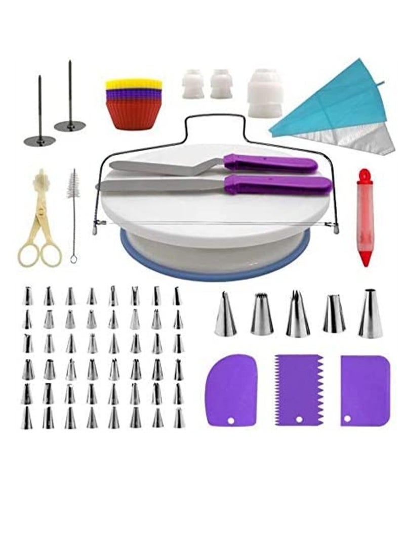 73Hours Cake Decorating Supplies Kit, 107 pieces - Cake Stand, Disposable and Reusable Piping Bags, Stainless Steel Piping Tips, Silicone Cupcake Molds, Cake Scrapers, Spatulas - Image 1