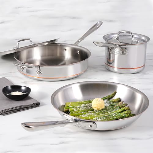 All-Clad Copper Core 5-Ply Stainless Steel Cookware Set, 5 Piece, Induction, Oven Broiler Safe 600F, Pots and Pans, Sauce Pan, Saute Pan, Cookware, Silver - Image 2