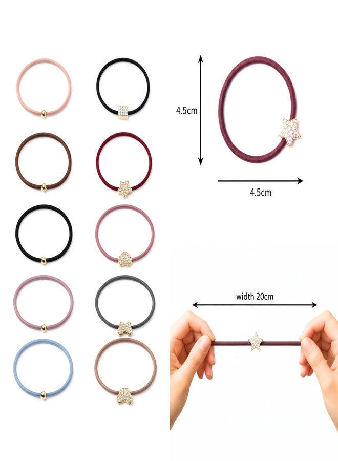 Strong Hold Hair Rubber Bands for Women & Girls – No Hair Damage, Multicolor with Golden Stone & Ball – 25 Pack (10 Shades), Stretchable Ponytail Bands | Shopinloop - Image 4
