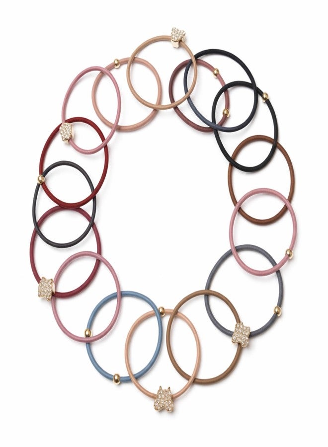 Strong Hold Hair Rubber Bands for Women & Girls – No Hair Damage, Multicolor with Golden Stone & Ball – 25 Pack (10 Shades), Stretchable Ponytail Bands | Shopinloop - Image 1
