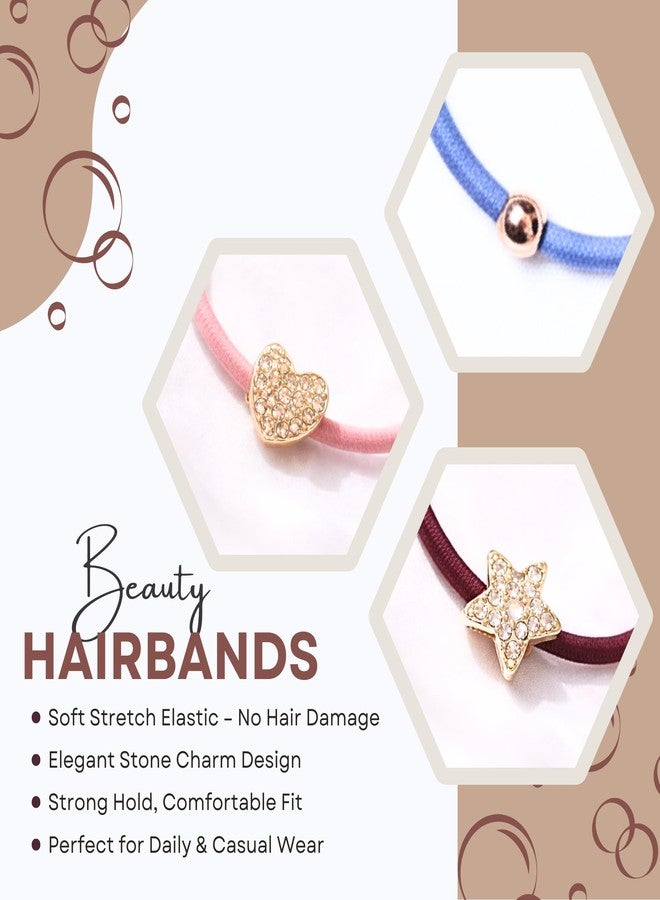 Strong Hold Hair Rubber Bands for Women & Girls – No Hair Damage, Multicolor with Golden Stone & Ball – 25 Pack (10 Shades), Stretchable Ponytail Bands | Shopinloop - Image 3