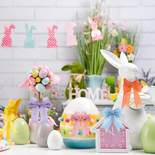 Yuefunny 6 Rolls Easter Spring Pastel Wired Ribbon Colorful Burlap Ribbon Total 30 Yard for Valentine's Day Spring Wreaths Crafts Bow Gift Wrapping Party Decoration(Easter Color,2 Inch) - Image 5